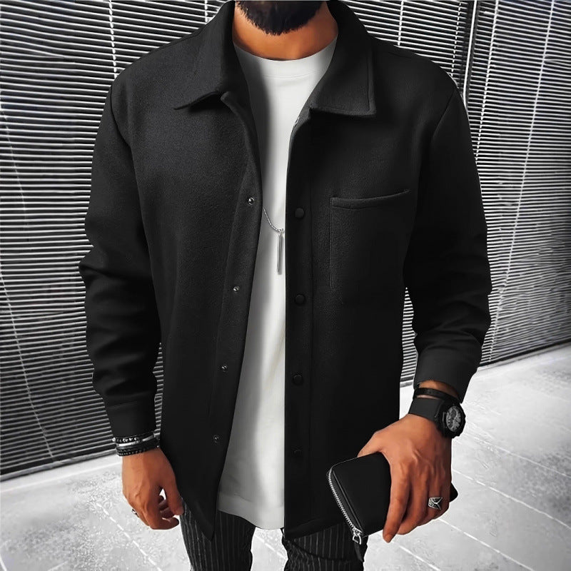 Solid color button front pocket jacket