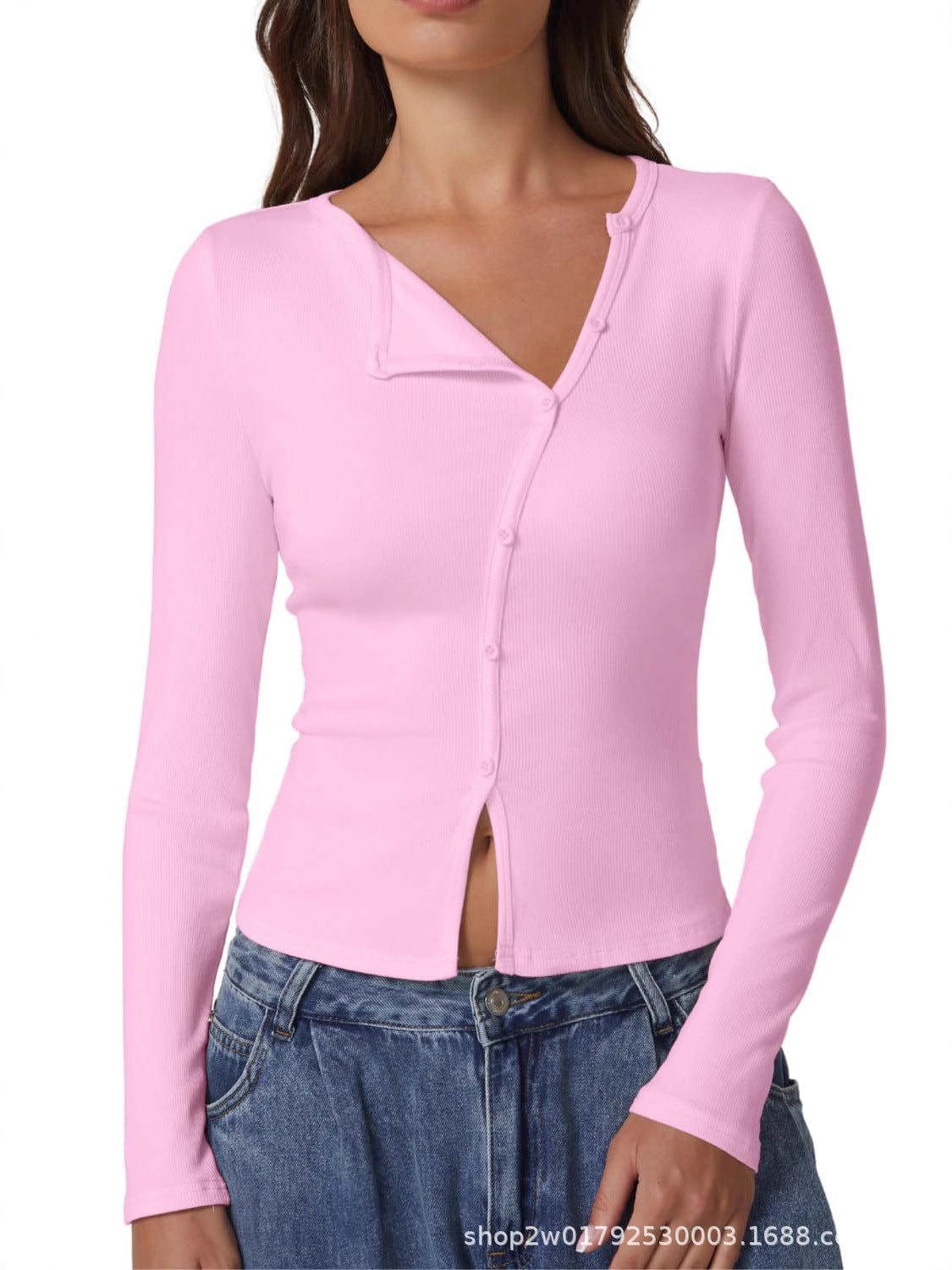 Women's long-sleeved ribbed crew neck shirt