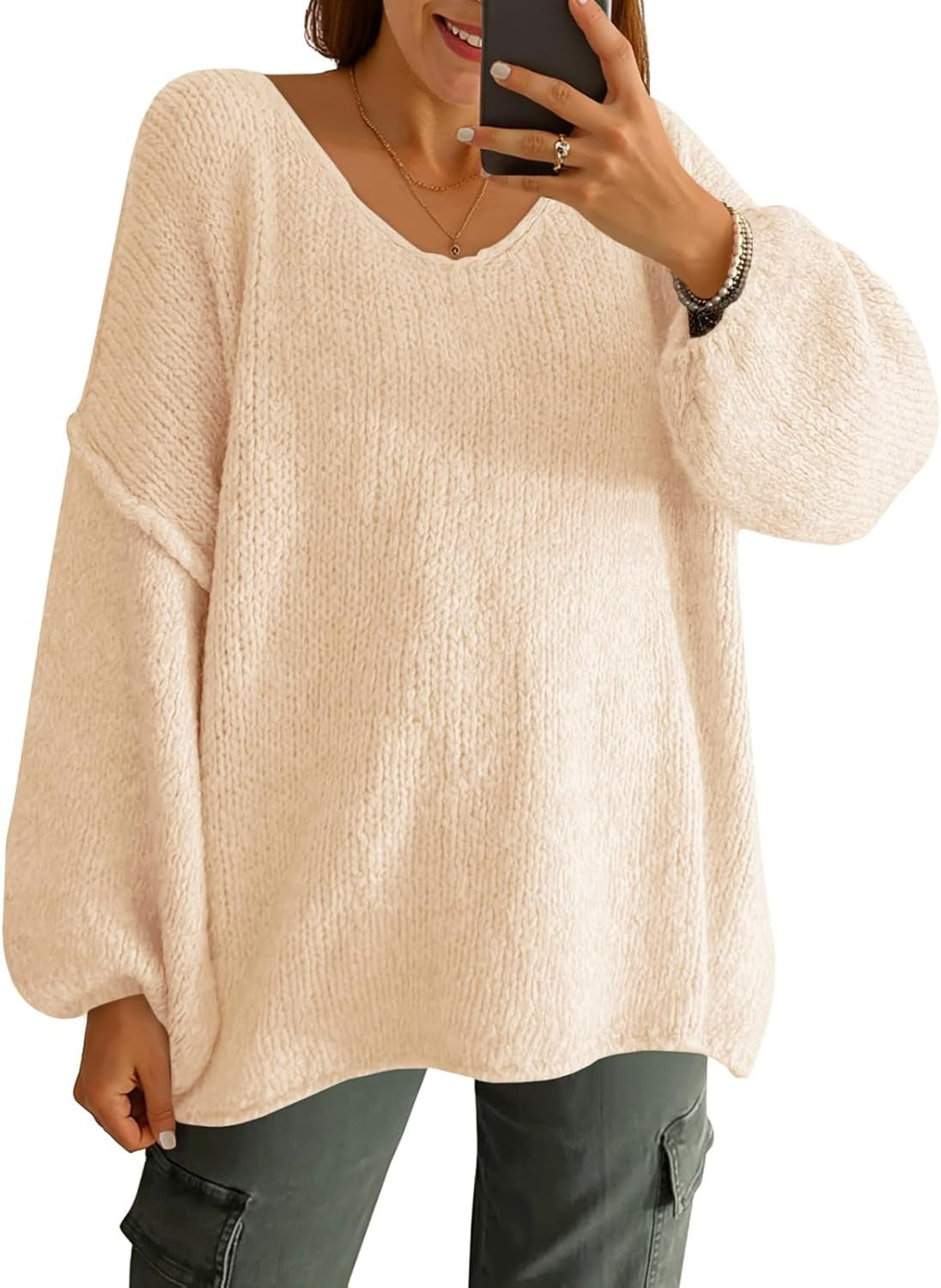 Women's loose V-neck sweater