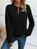 Solid color deep V-neck long-sleeved casual sweatshirt