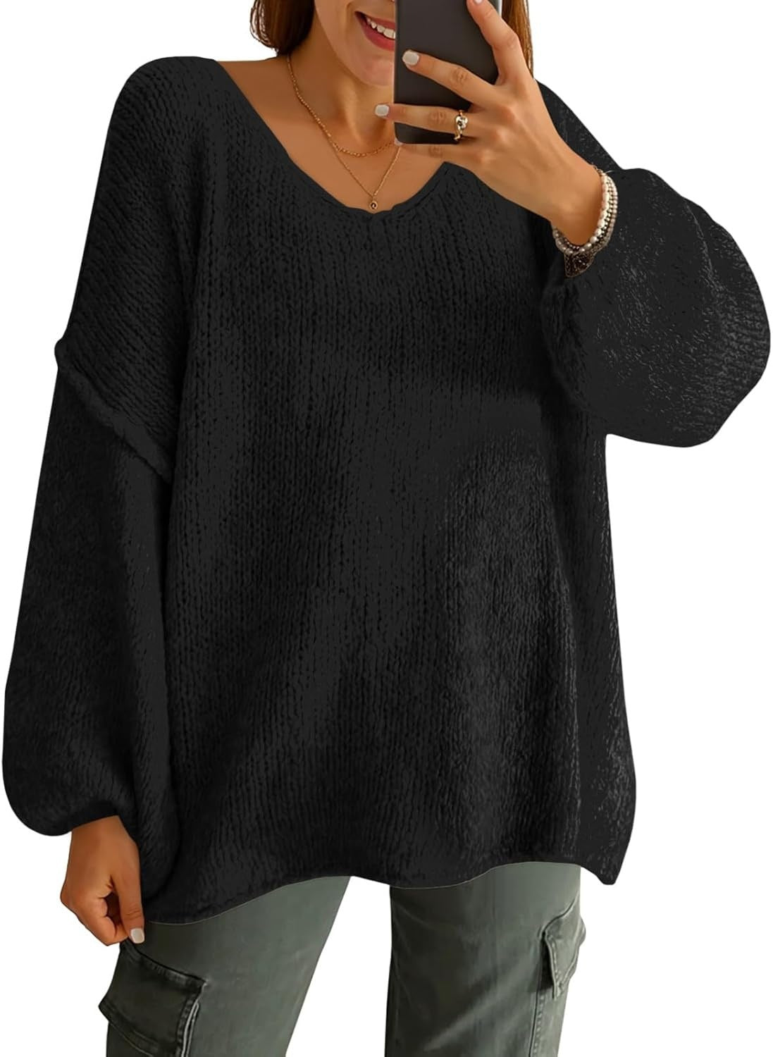 Women's loose V-neck sweater