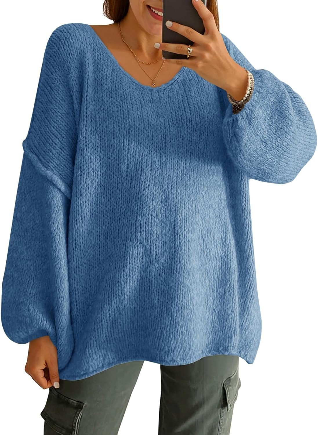 Women's loose V-neck sweater