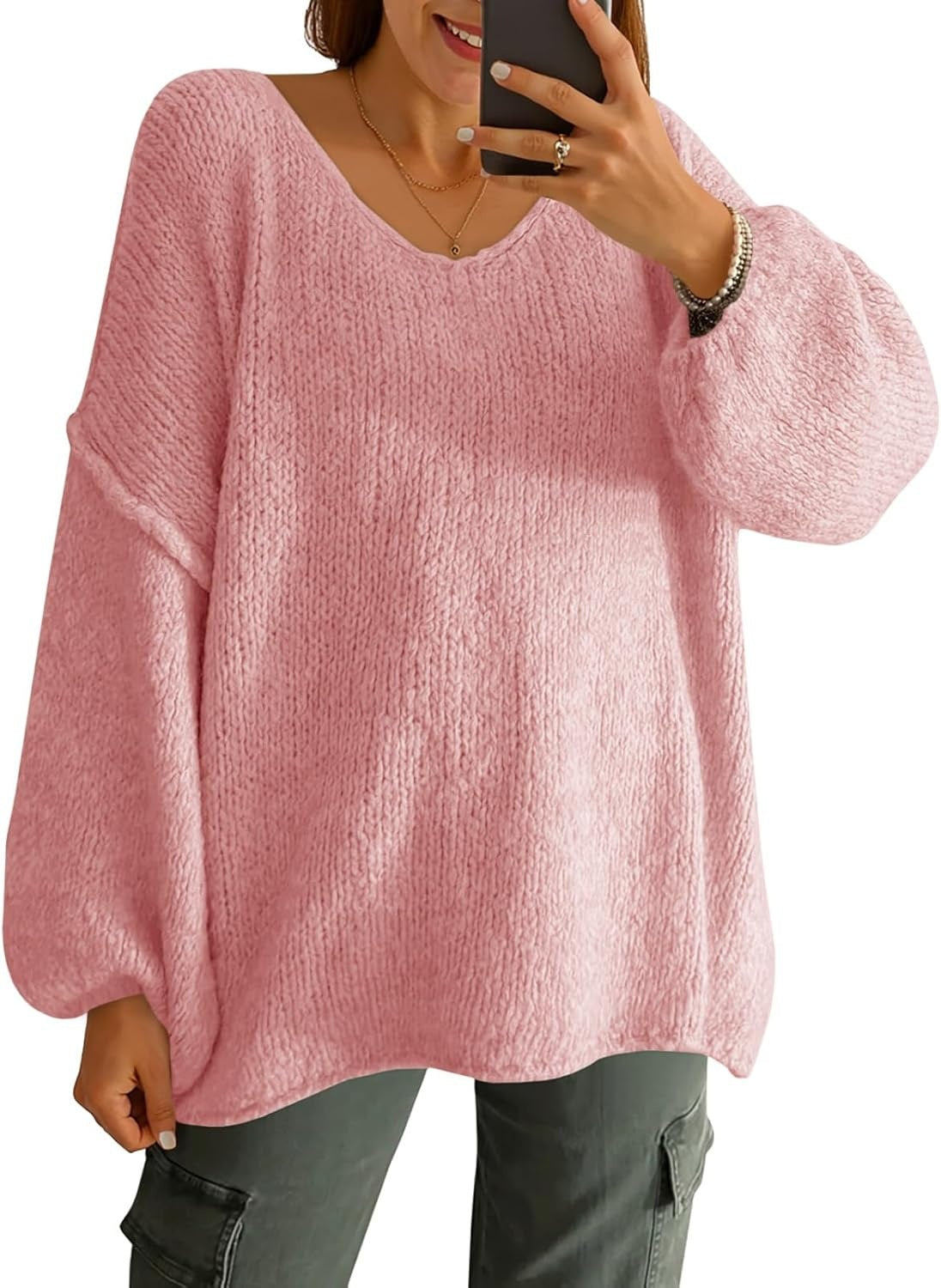 Women's loose V-neck sweater
