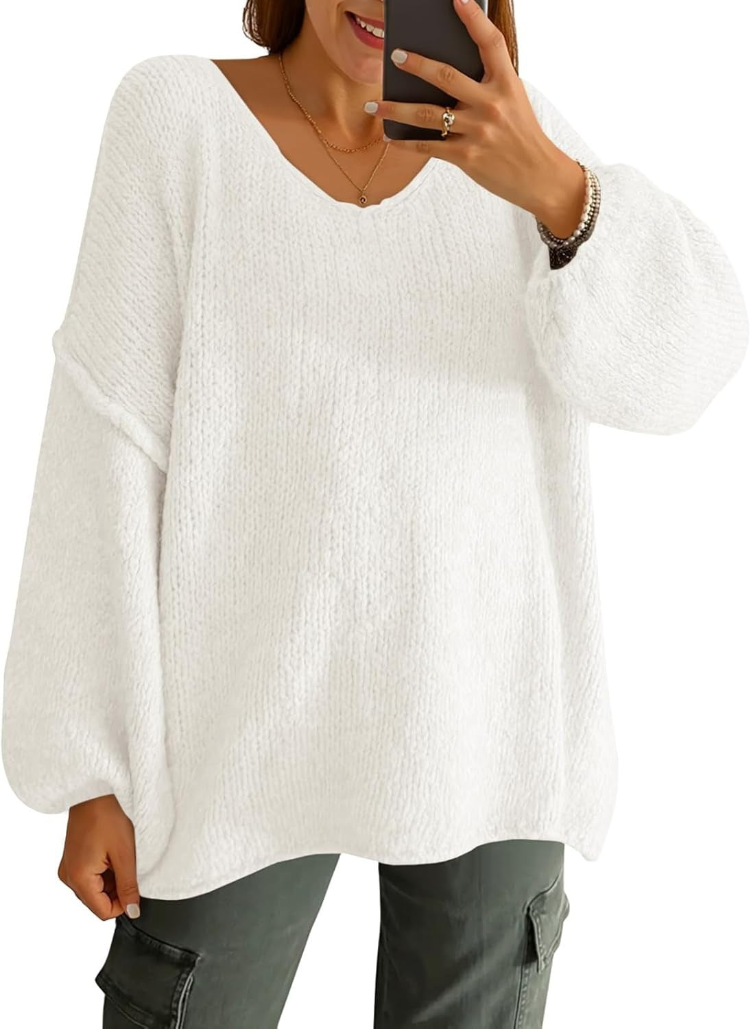Women's loose V-neck sweater